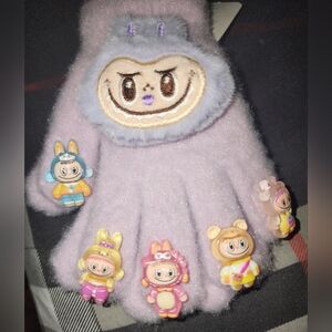 Cute Lavender Gloves with Cartoon Characters
